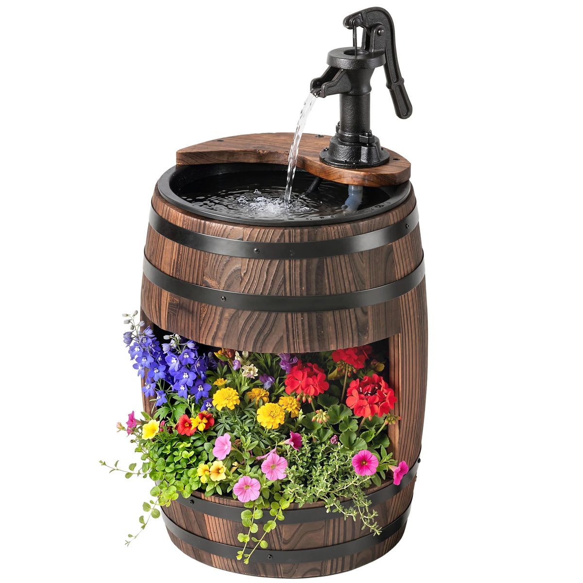 Outsunny 2 Tier Wooden Water Pump Fountain For Patio Decor