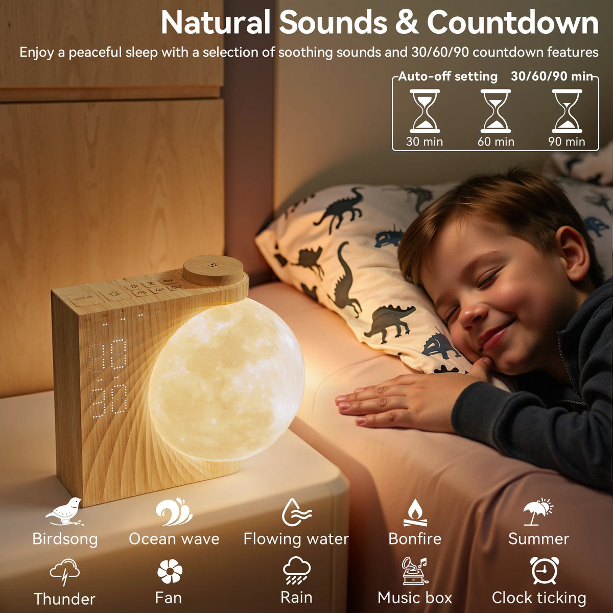 Reteyung Moon Lamp Sunrise Alarm Clock With White Noise Timer