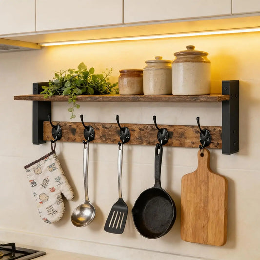 Garvee Wall Mounted Coat Rack With Wooden Storage Shelf