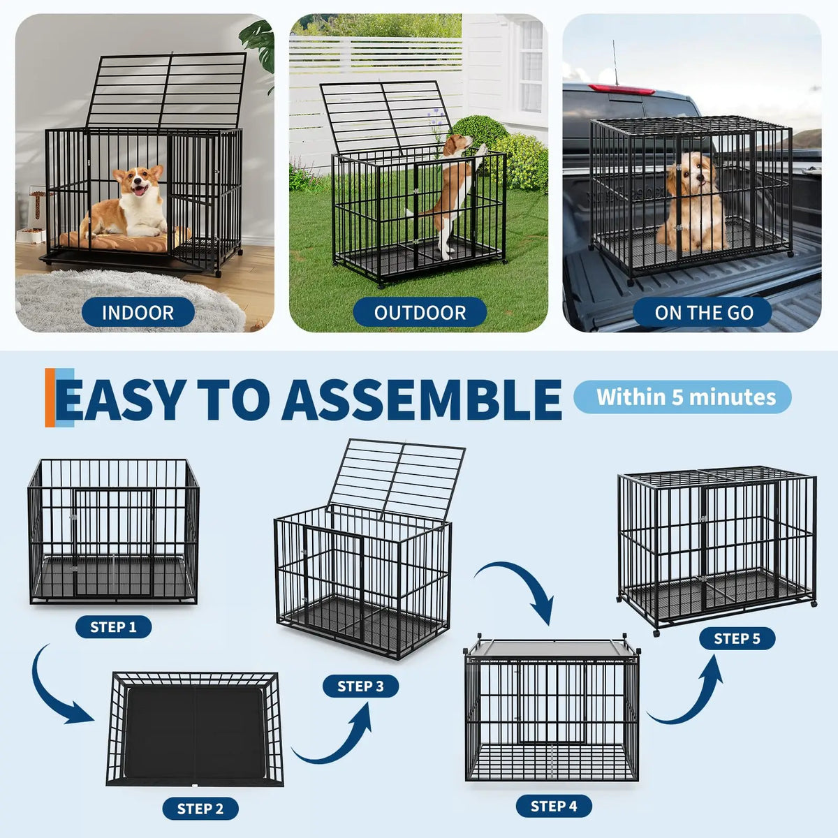 Anixol Heavy Duty Stainless Steel Dog Crate With Lockable Wheels