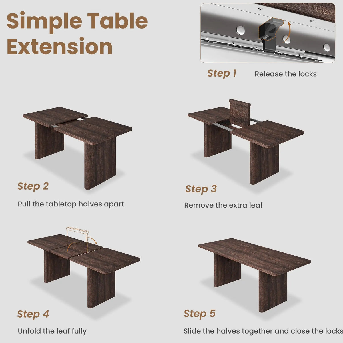 HiMISS Extendable Farmhouse Dining Table With Rounded Corners
