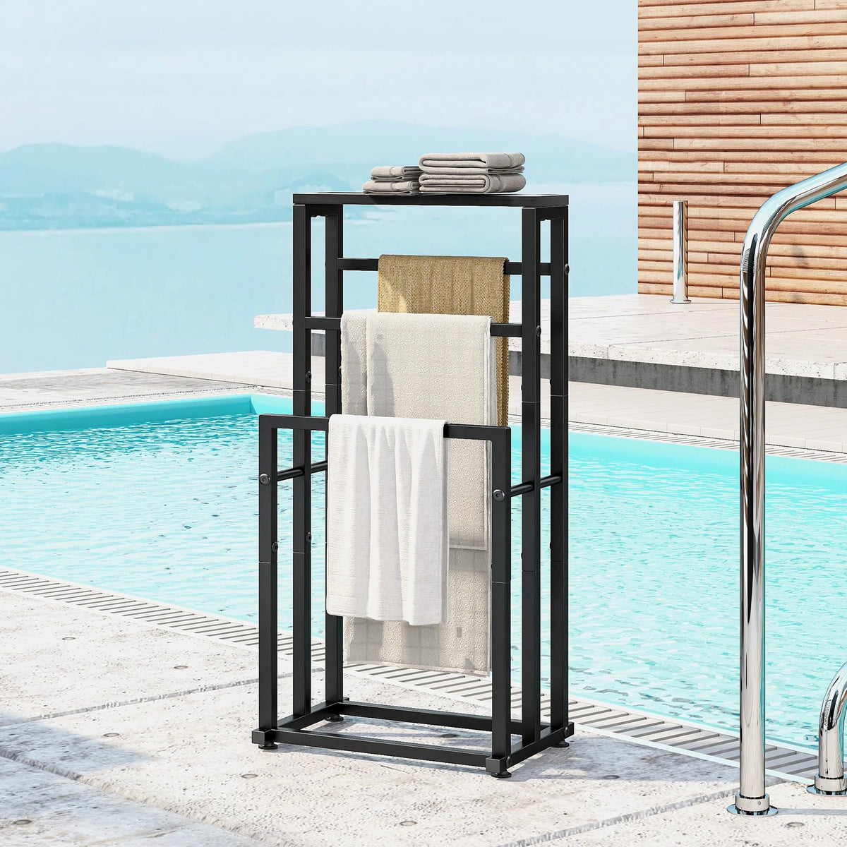 Three Tier Metal Towel Rack With Shelf For Fast Drying