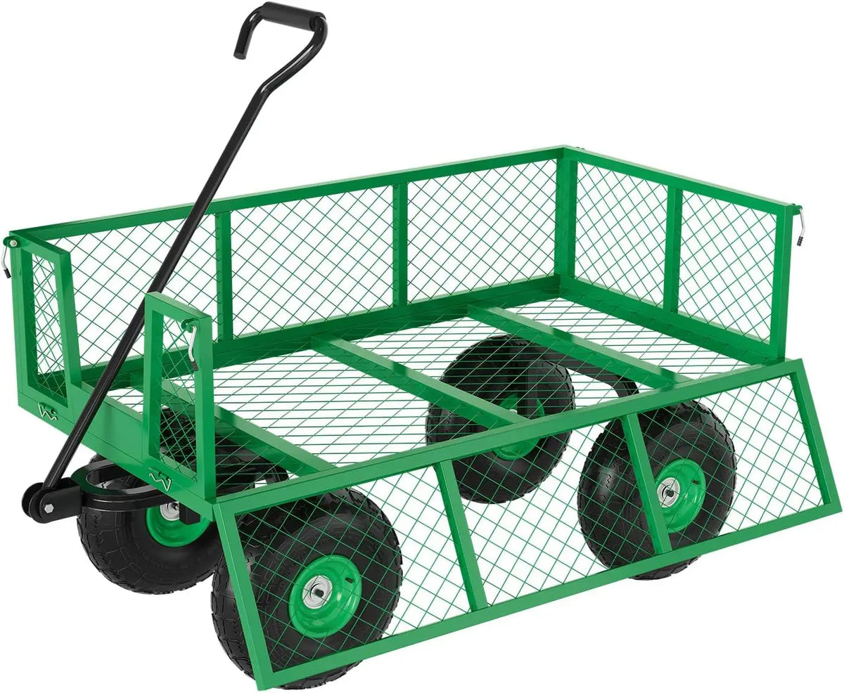 Tacleekii Heavy Duty Steel Garden Cart With Durable Mesh Tray