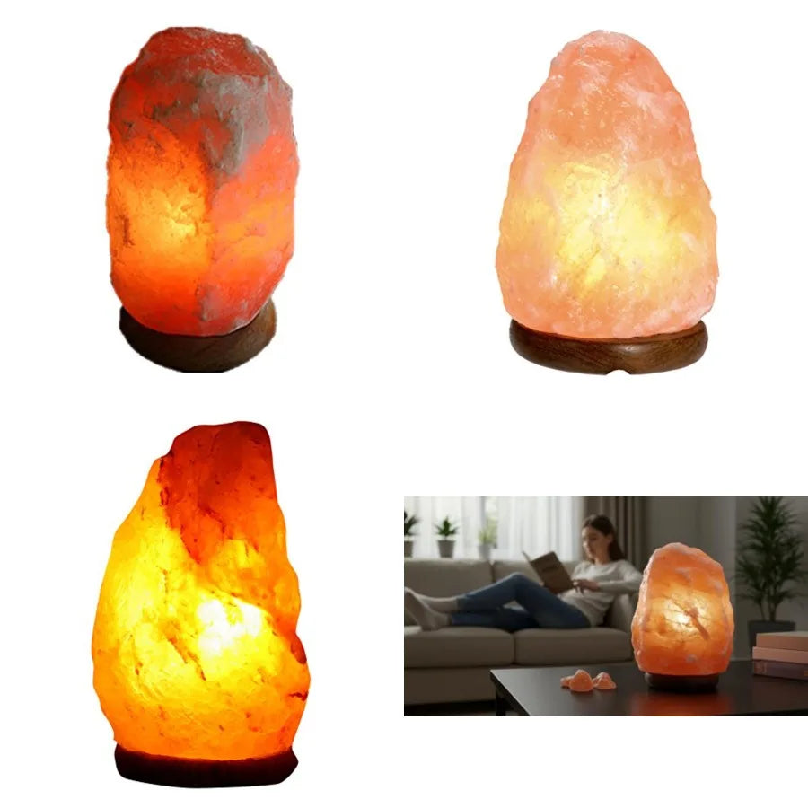 Natural Himalayan Salt Lamp With Wooden Base And Decorative Glow