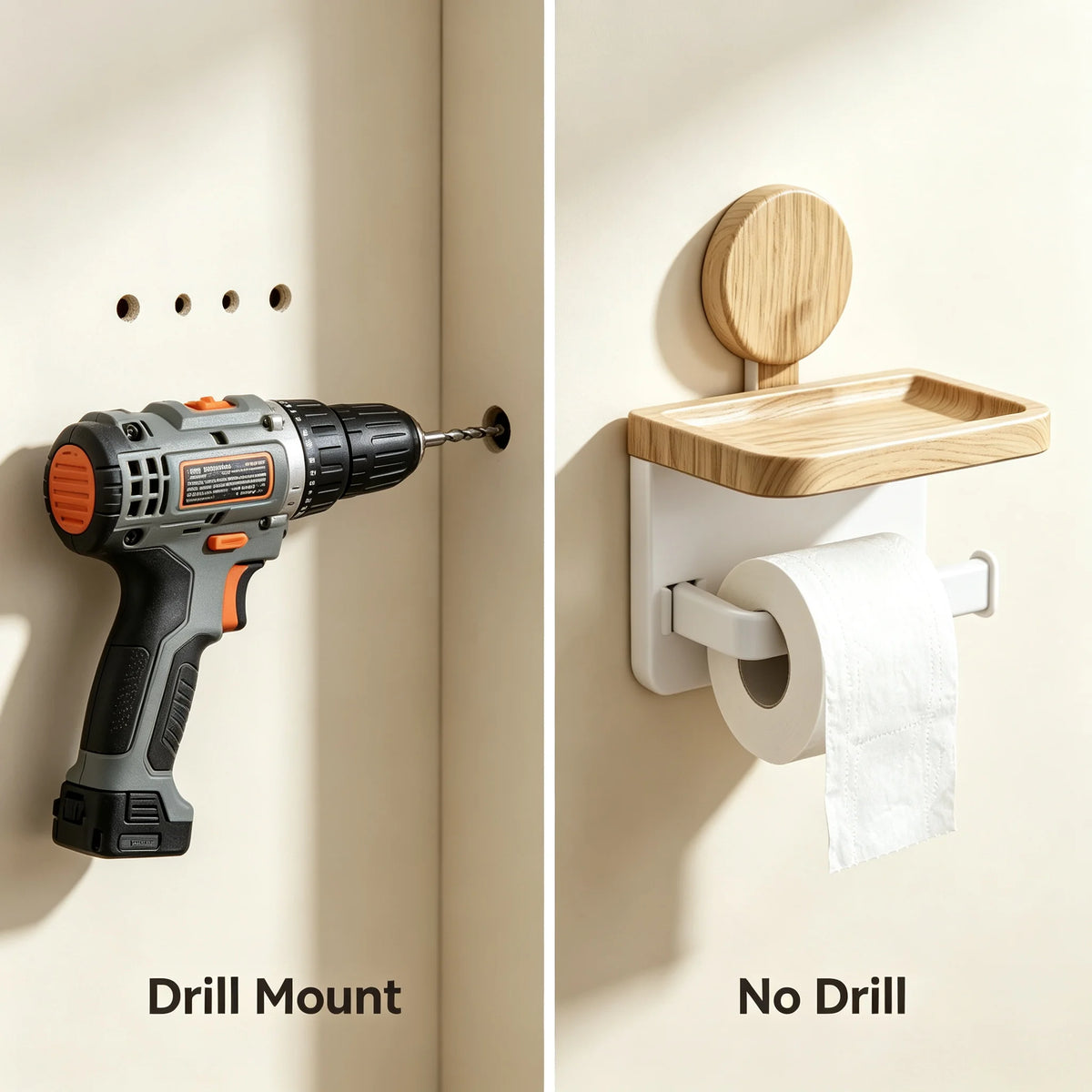 Wall Mount Suction Toilet Paper Holder With Storage Shelf