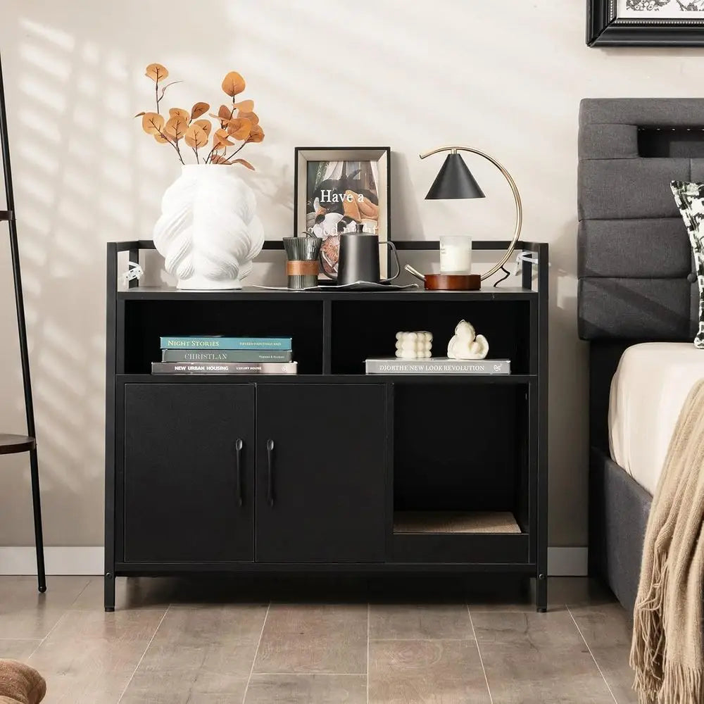 Hidden Cat Litter Box Enclosure With Front Entry And Storage
