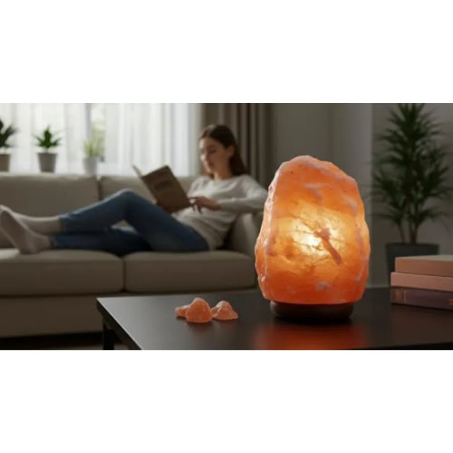 Natural Himalayan Salt Lamp With Wooden Base And Decorative Glow