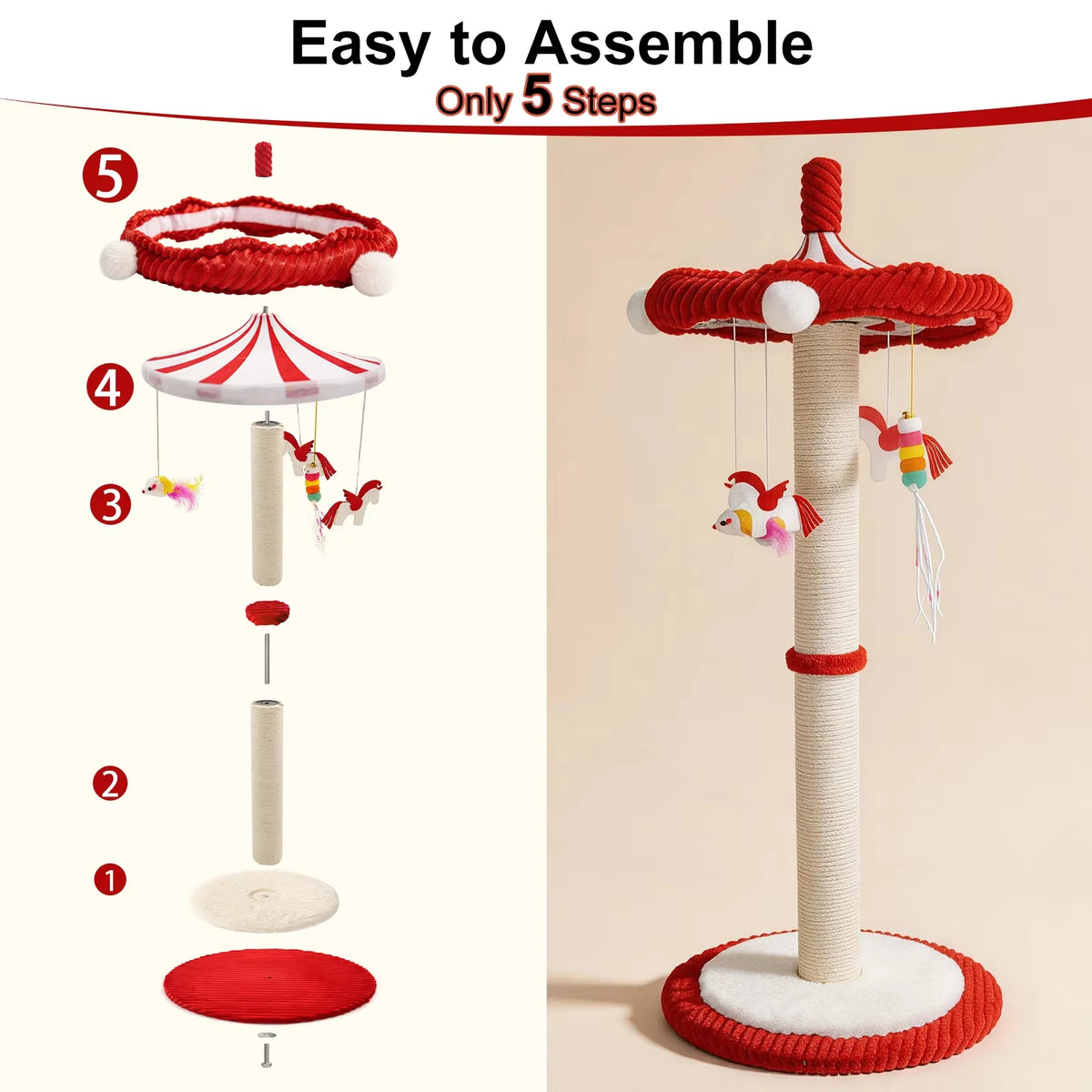 CWV Carousel Cat Scratching Post Featuring Rotating Interactive Toys