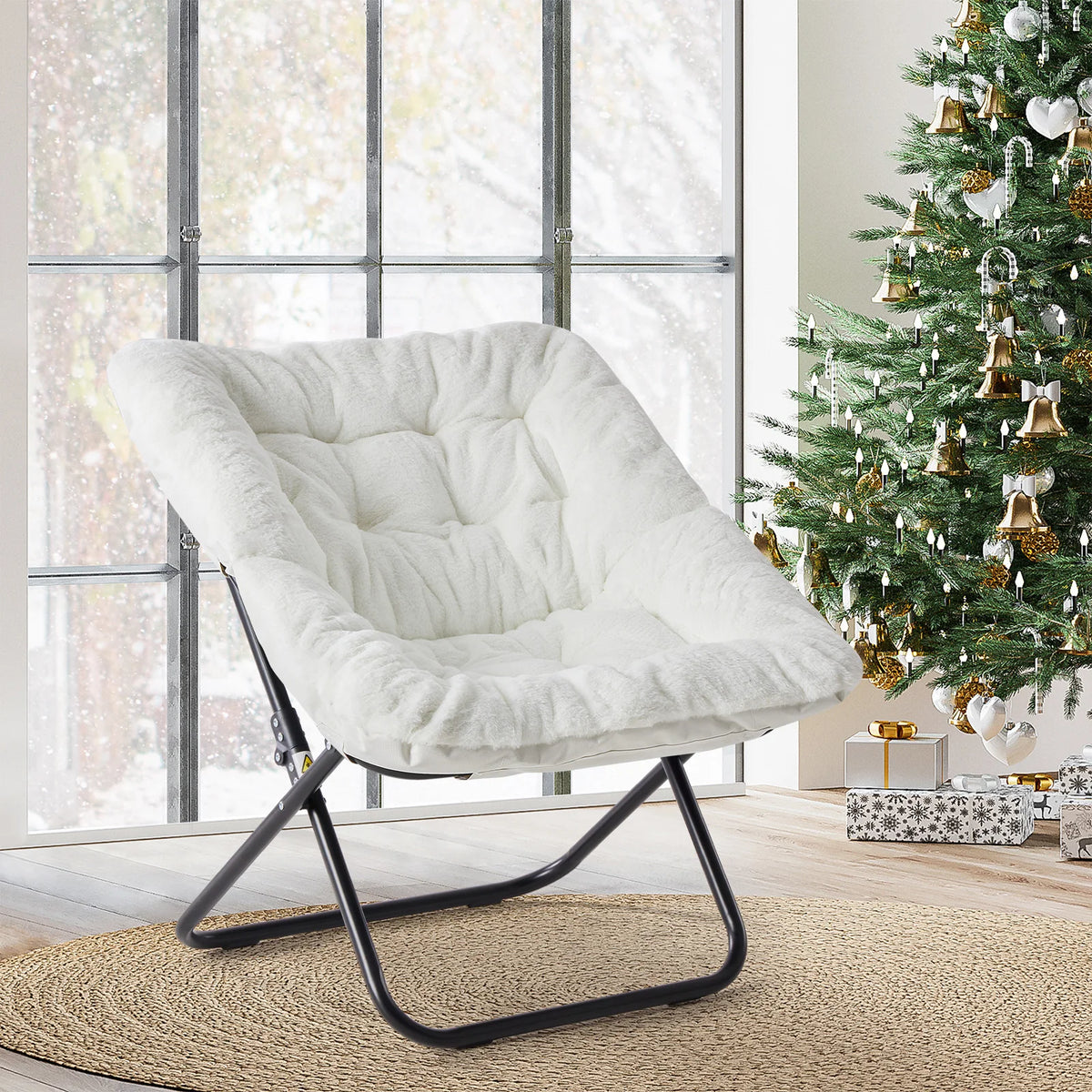 JHK Cozy Faux Fur Saucer Chair With Padded Metal Frame