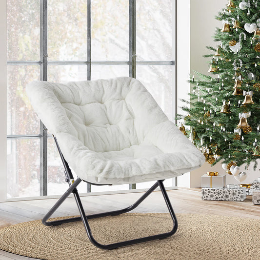 JHK Cozy Faux Fur Saucer Chair With Padded Metal Frame