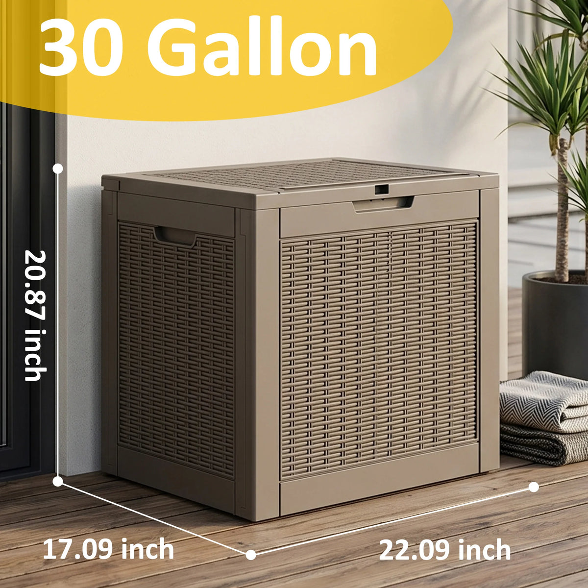 Textured Rattan Resin Outdoor Storage Deck Box Weatherproof Lockable Patio