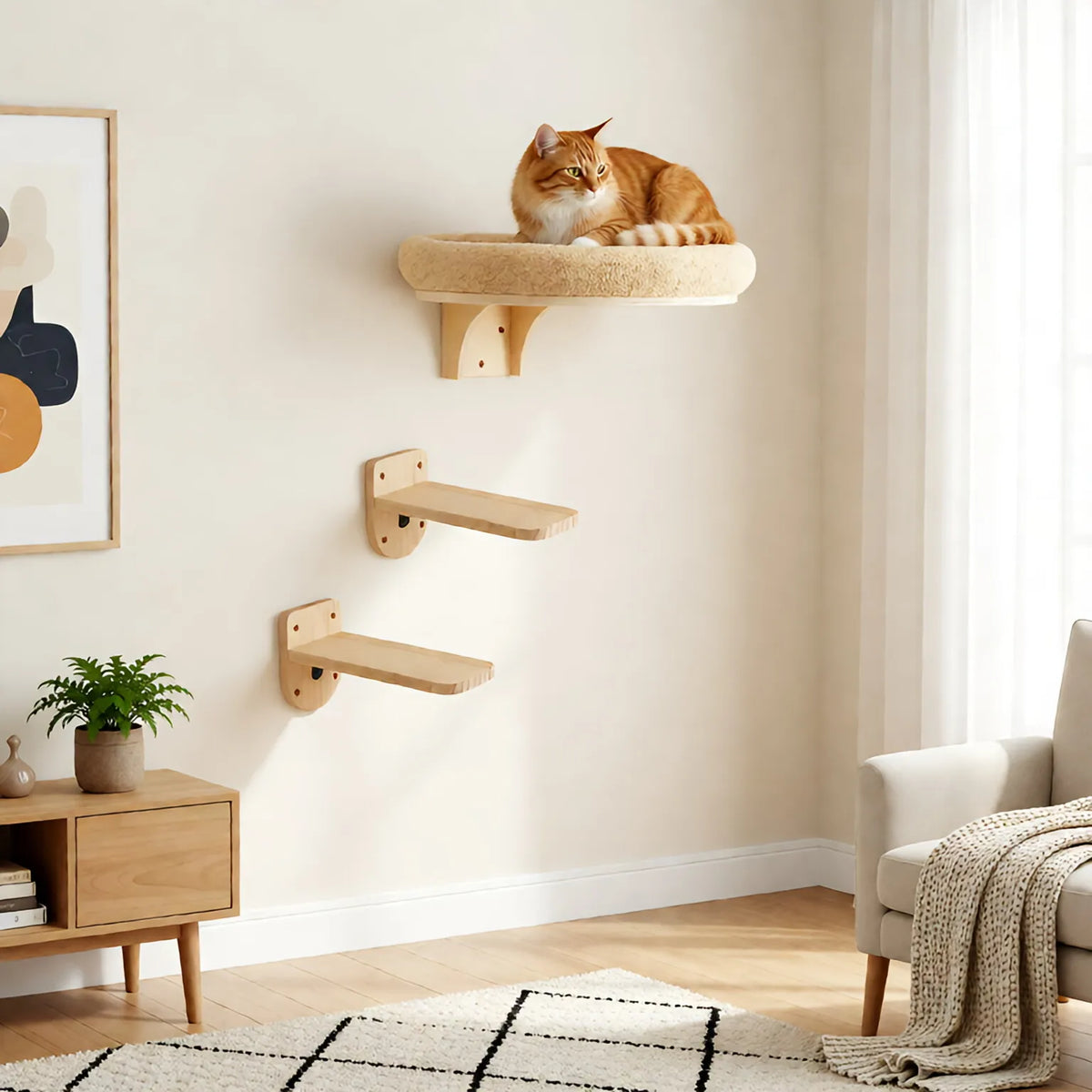 CWV Wall Mounted Cat Ladder With Scratching Post And Hammock