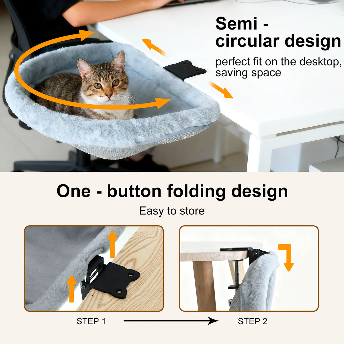CWV Foldable Cat Desk Bed Hammock With Secure Clamp Mount