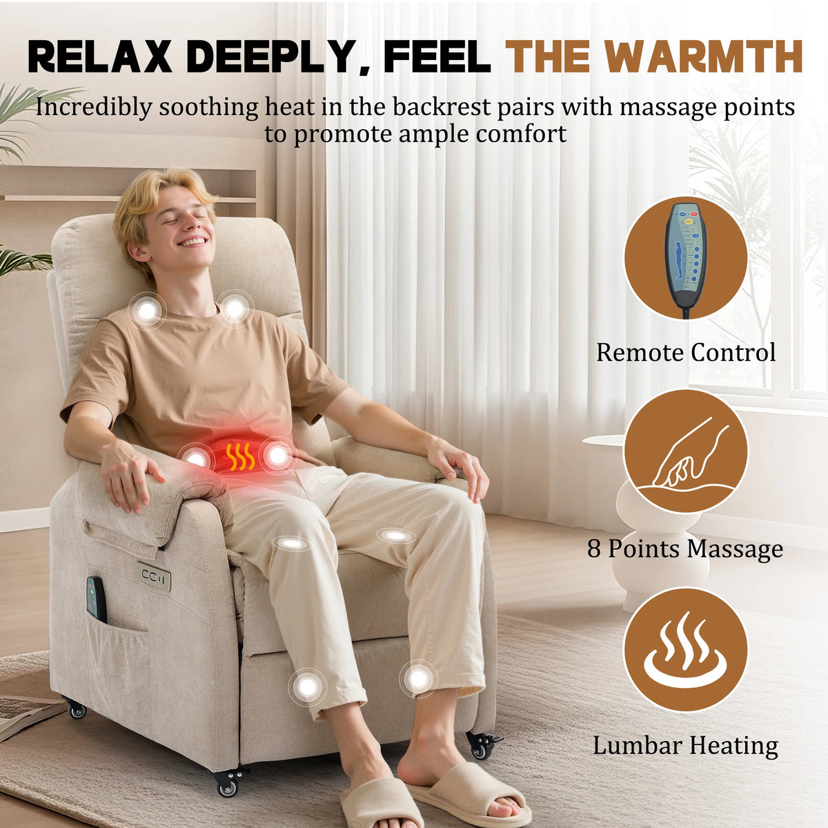 KORSER Power Recliner Chair With USB Ports And Wheels