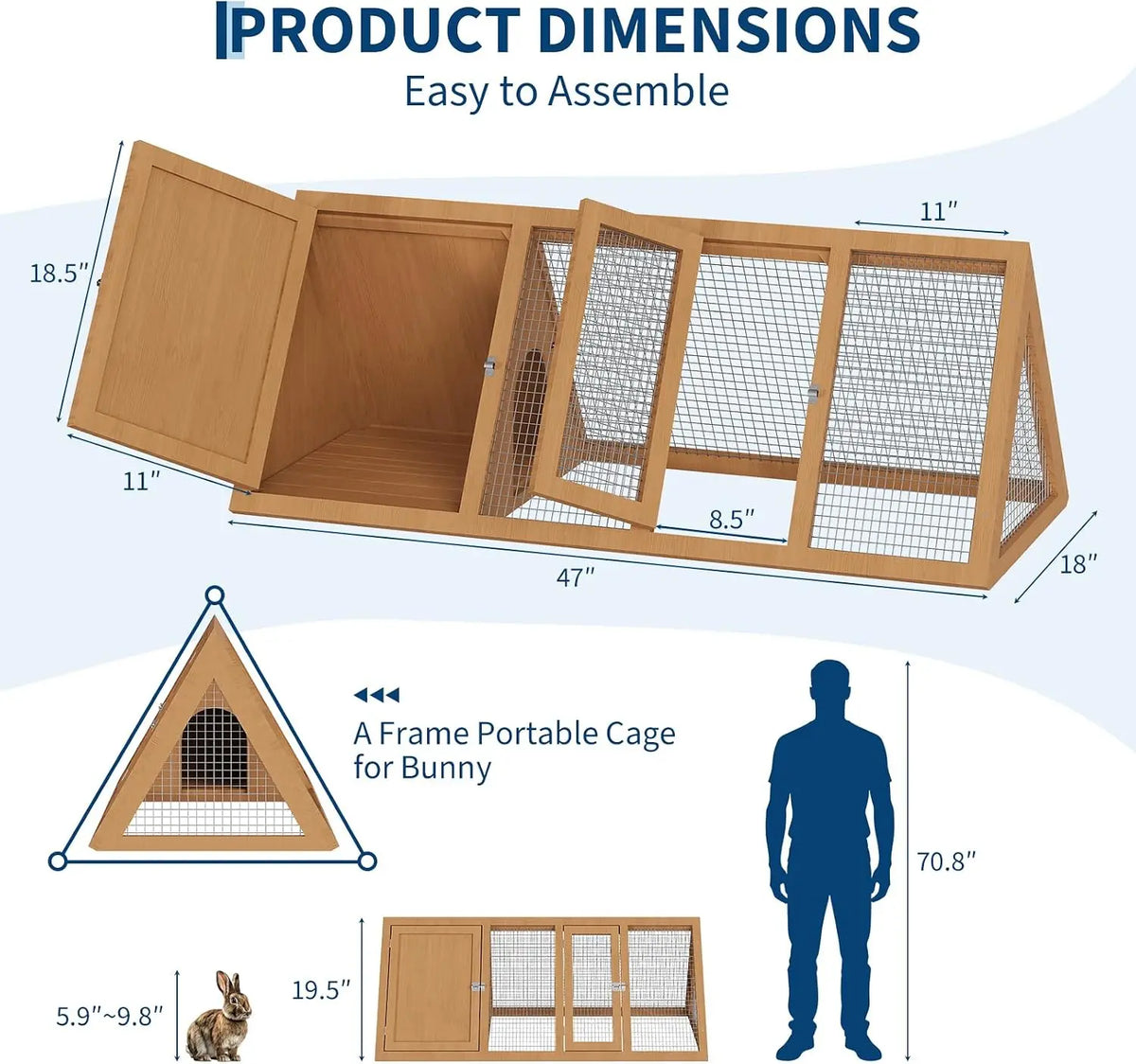 A Frame Wooden Rabbit Hutch Quail Coop Ventilated Mesh