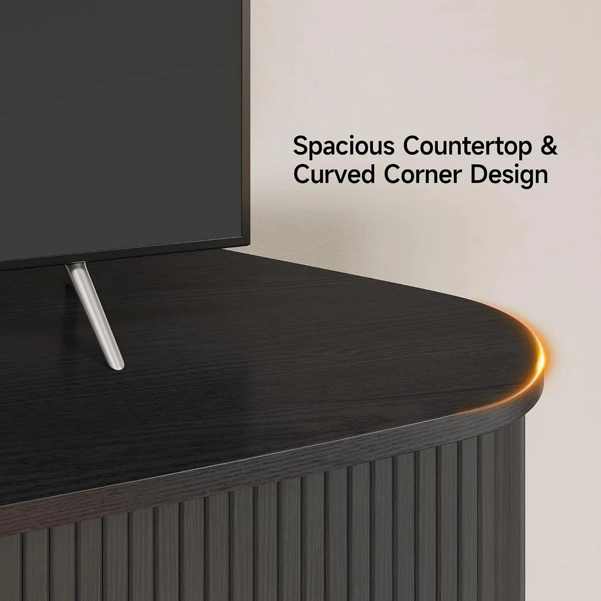 Onbrill Modern Fluted Wood Corner TV Stand Entertainment Center