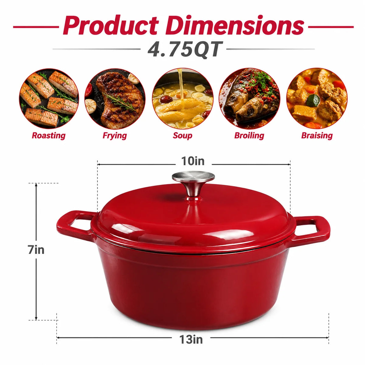HanSMART Enameled Cast Iron Round Dutch Oven With Lid