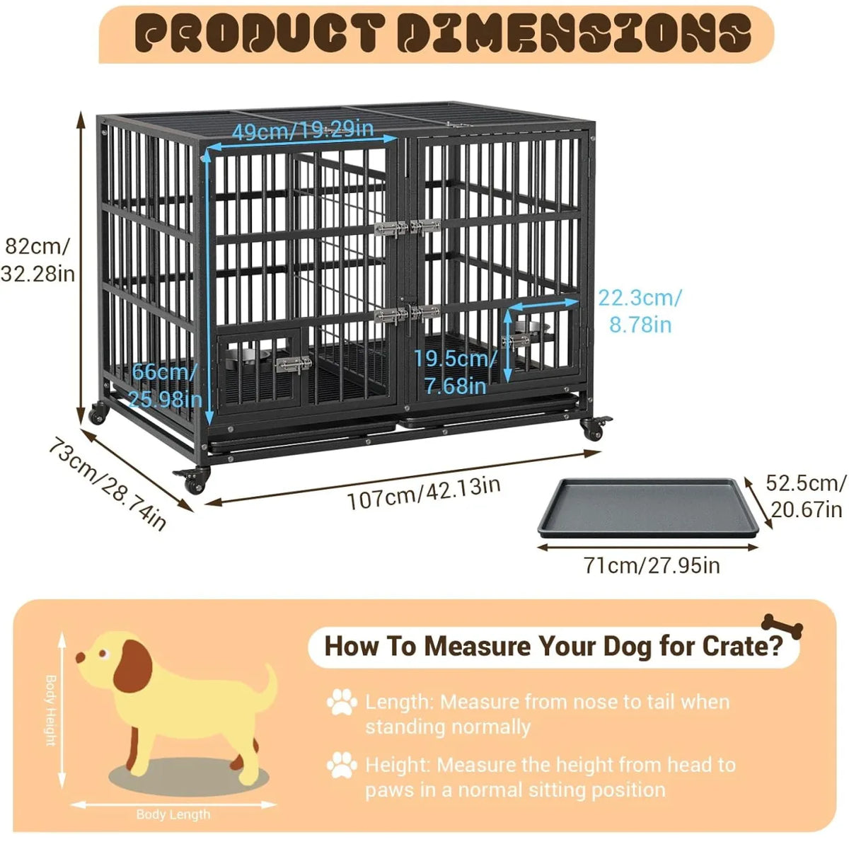 Anixol Heavy Duty Metal Dog Crate With Secure Double Doors