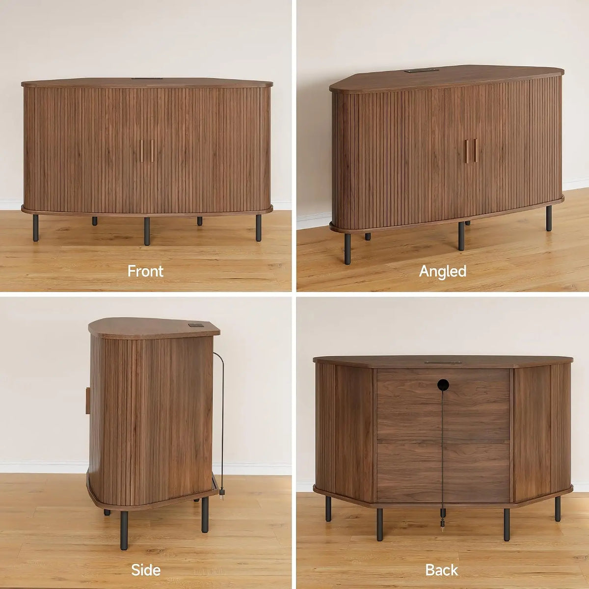 Onbrill Modern Fluted Wood Corner TV Stand Entertainment Center