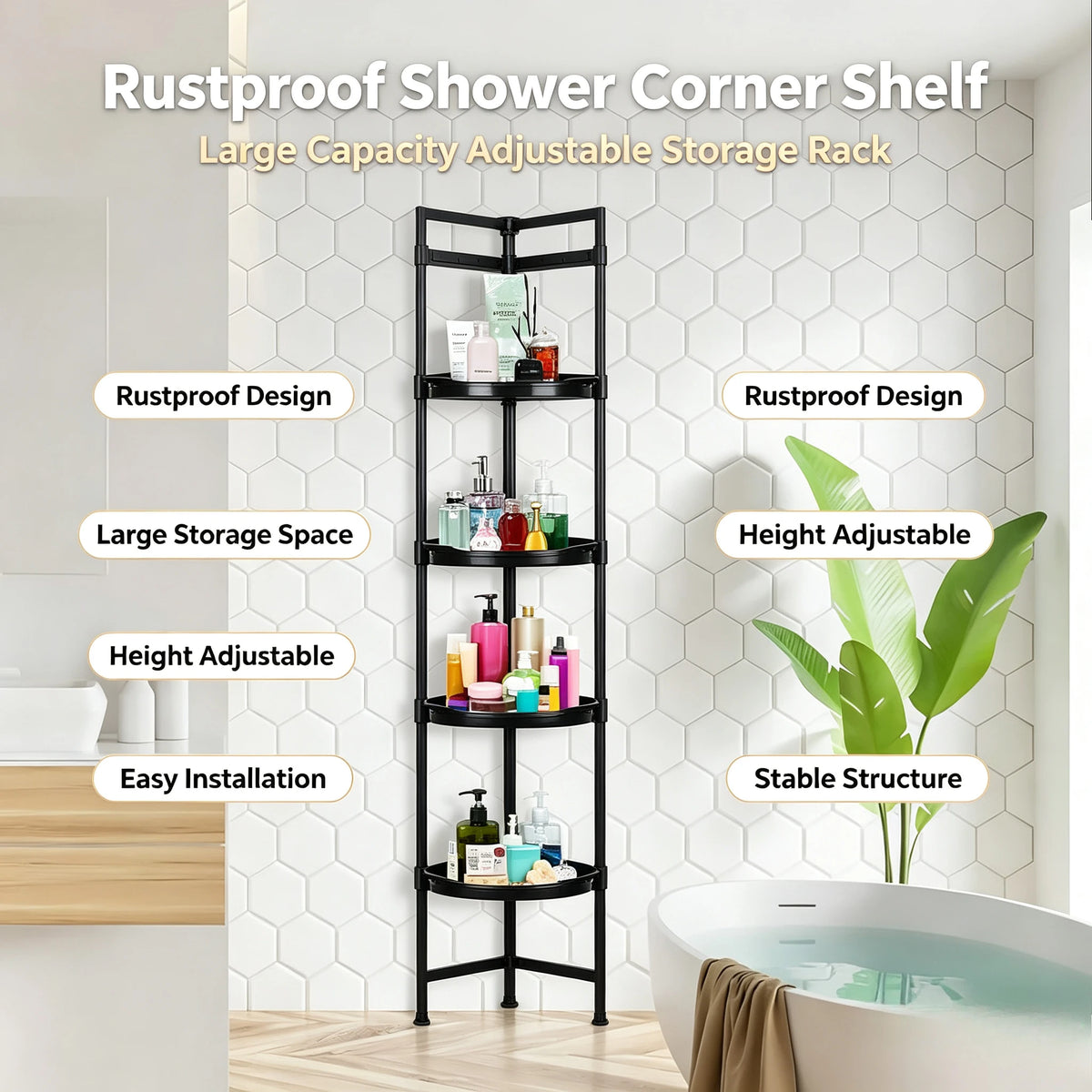 Corner Shower Caddy Rustproof Telescopic Bathroom Storage Organizer Rack