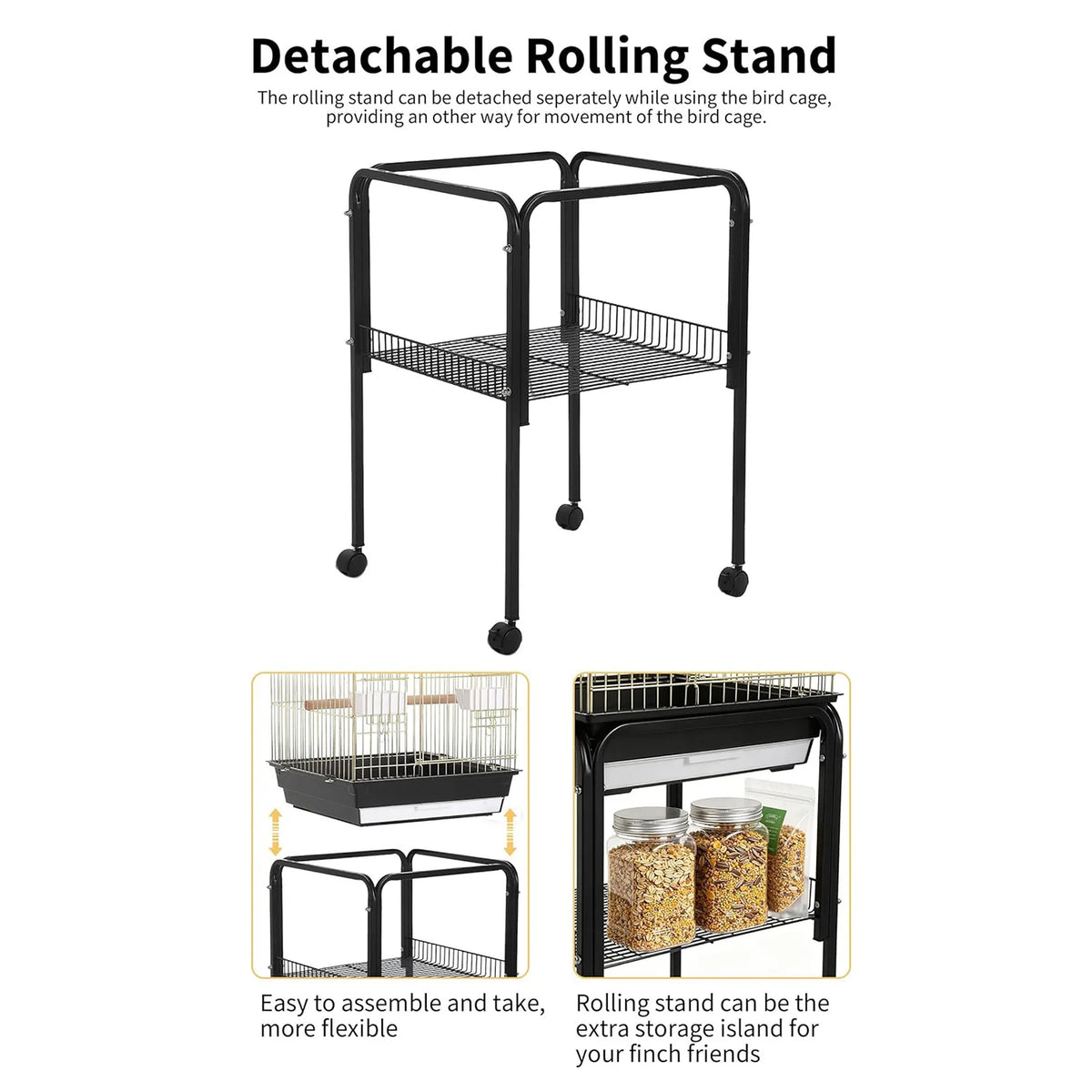 HiMISS Open Top Bird Cage With Rolling Stand And Shelf