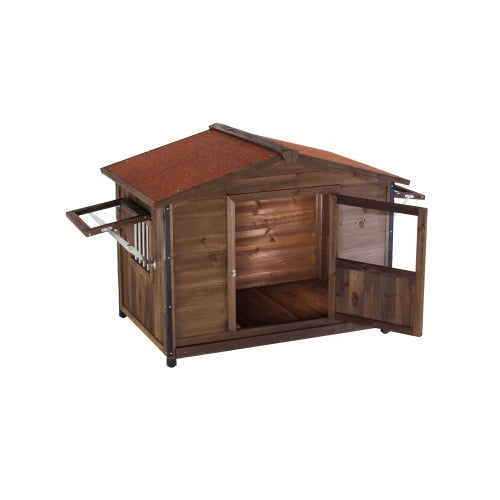 Wooden Doghouse Iron Frame Chew Resistant Heavy Duty Outdoor Kennel
