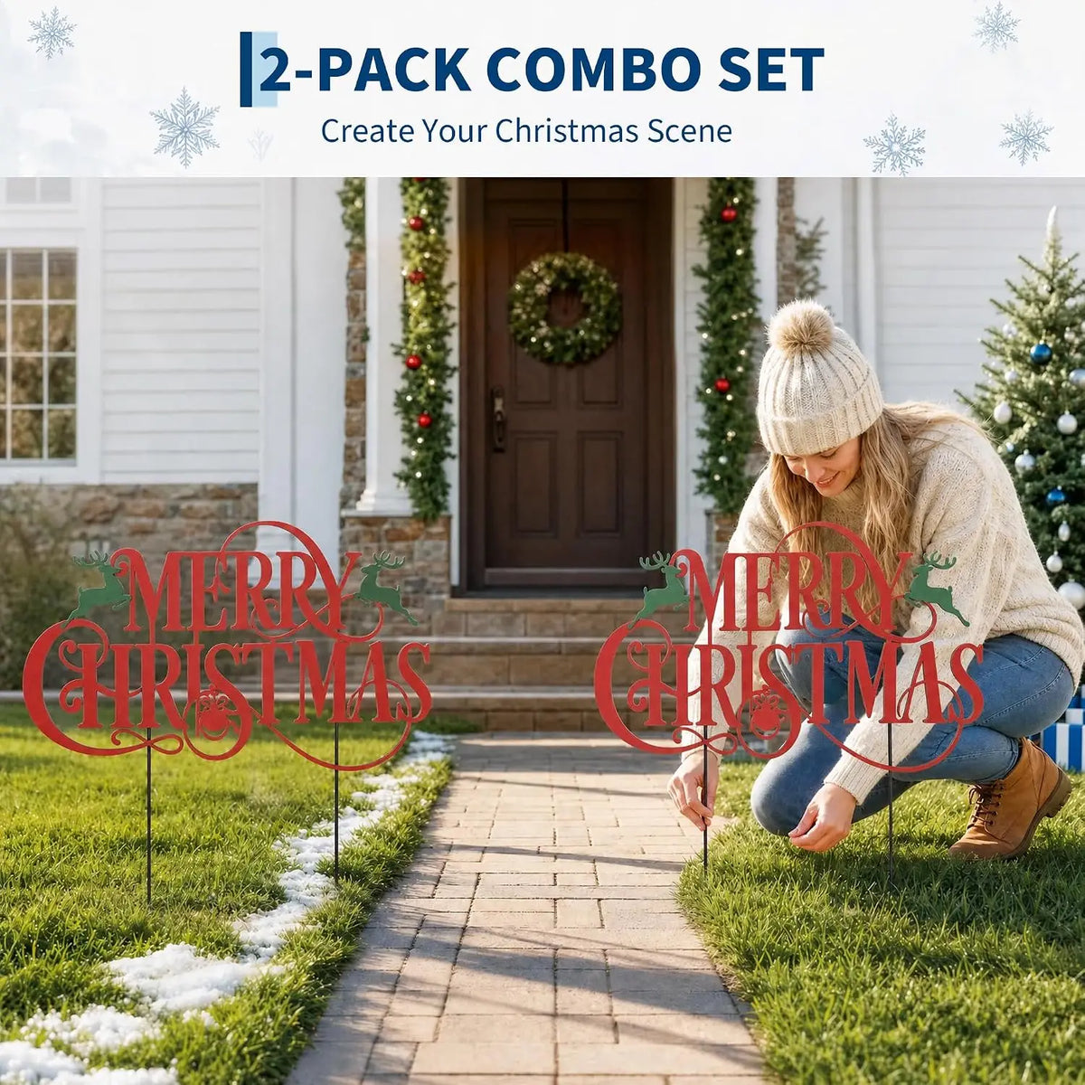 Merry Christmas Reindeer Yard Signs With Stakes For Outdoor Decor