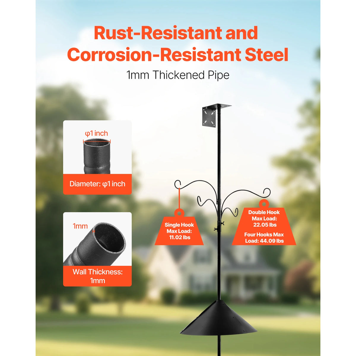 SucceBuy Wild Bird Feeder Stand Pole With Hanging Hooks