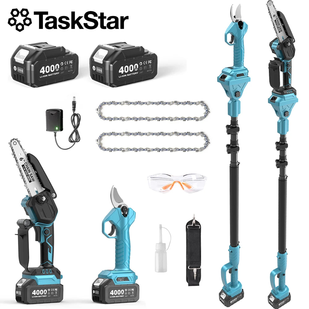 TaskStar Electric Pole Pruner And Mini Chainsaw Combo