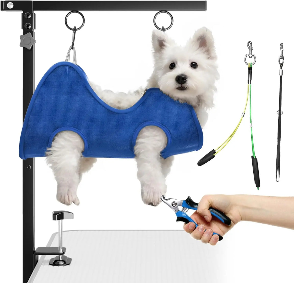 Adjustable Table Clamp Pet Grooming Hammock With Safety Sling