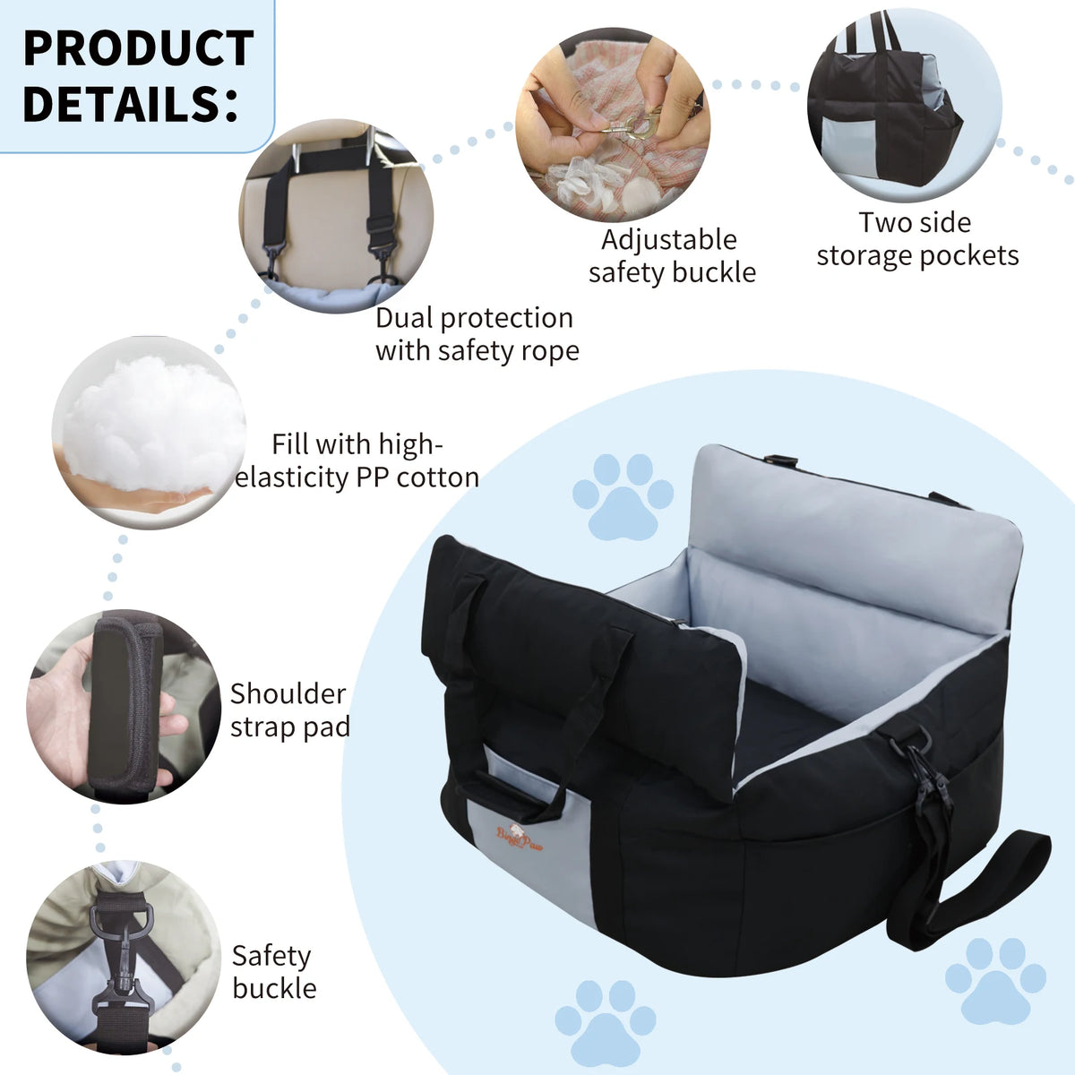 Borwart Portable Dog Car Seat With Safety Belt And Removable Cover