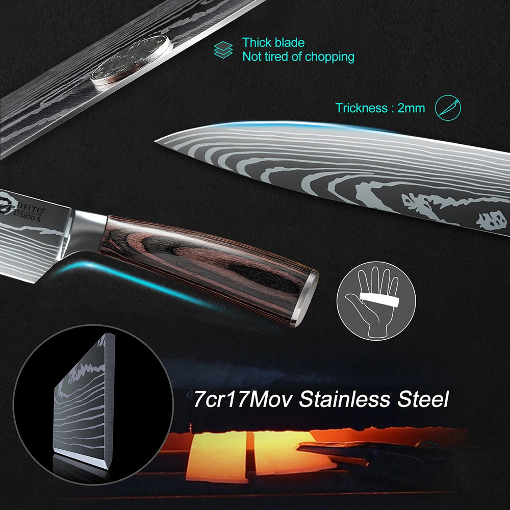 Kepeak Stainless Steel Kitchen Knife Set With Chef And Cleaver