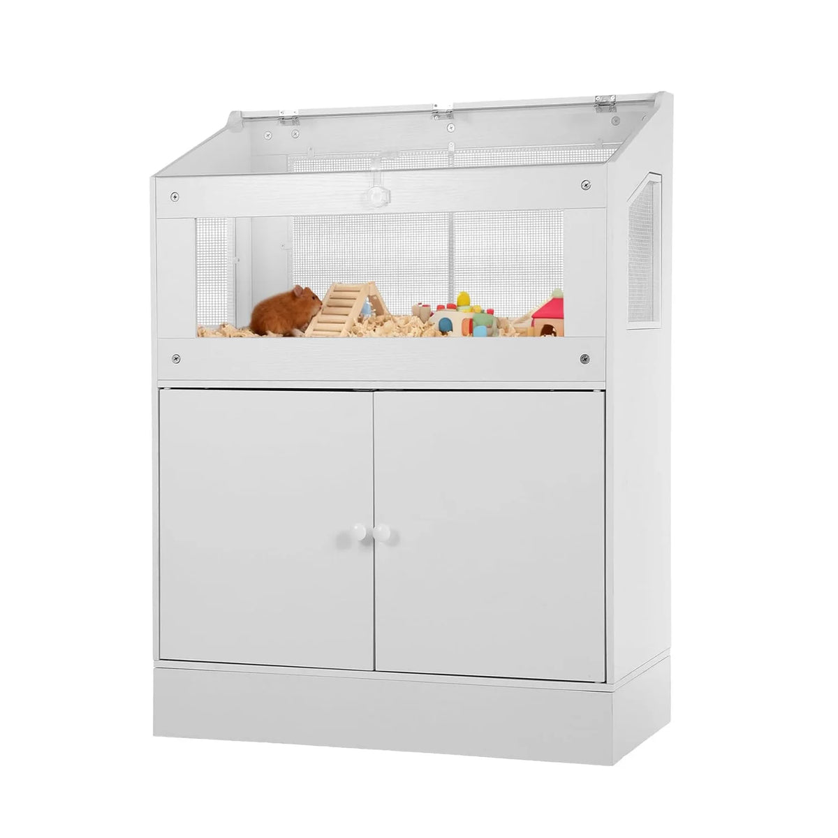 HiMiss Acrylic Pet Habitat Cage With Wooden Storage Cabinet