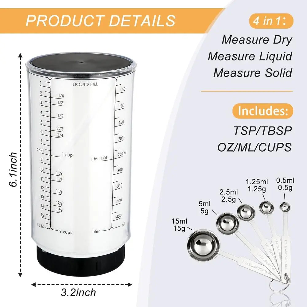 Adjustable Push Up Measuring Cup And Spoon Set For Baking