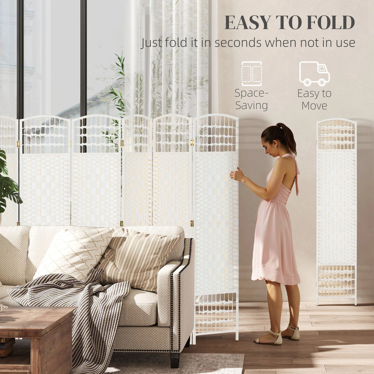 8 Panel Folding Privacy Screen Freestanding Bamboo Partition Divider