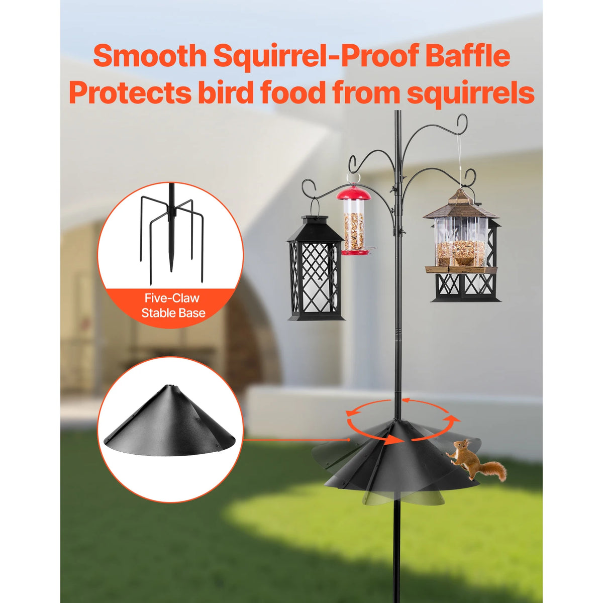 SucceBuy Wild Bird Feeder Stand Pole With Hanging Hooks
