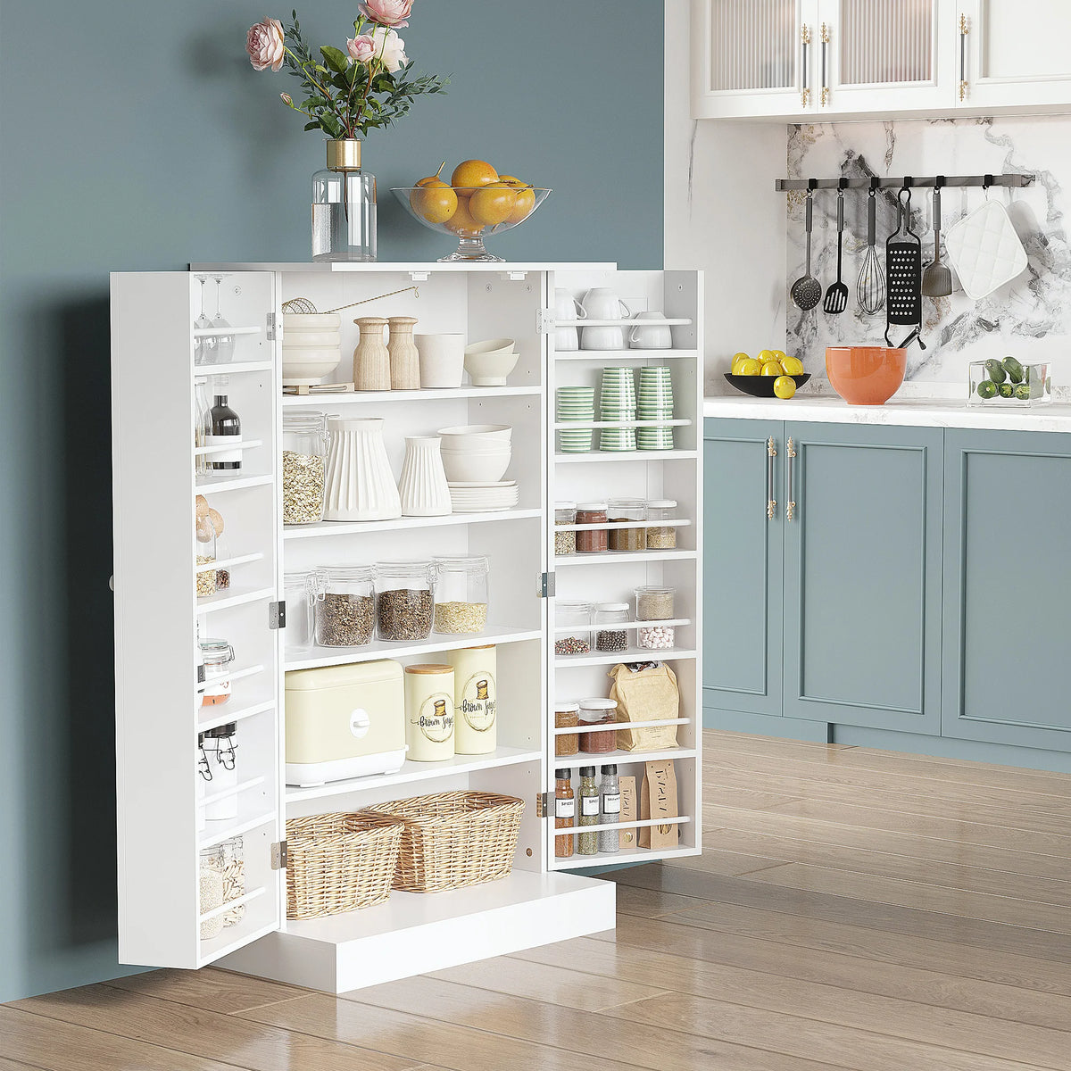 HOMCOM Freestanding Kitchen Pantry Cabinet With Adjustable Shelves