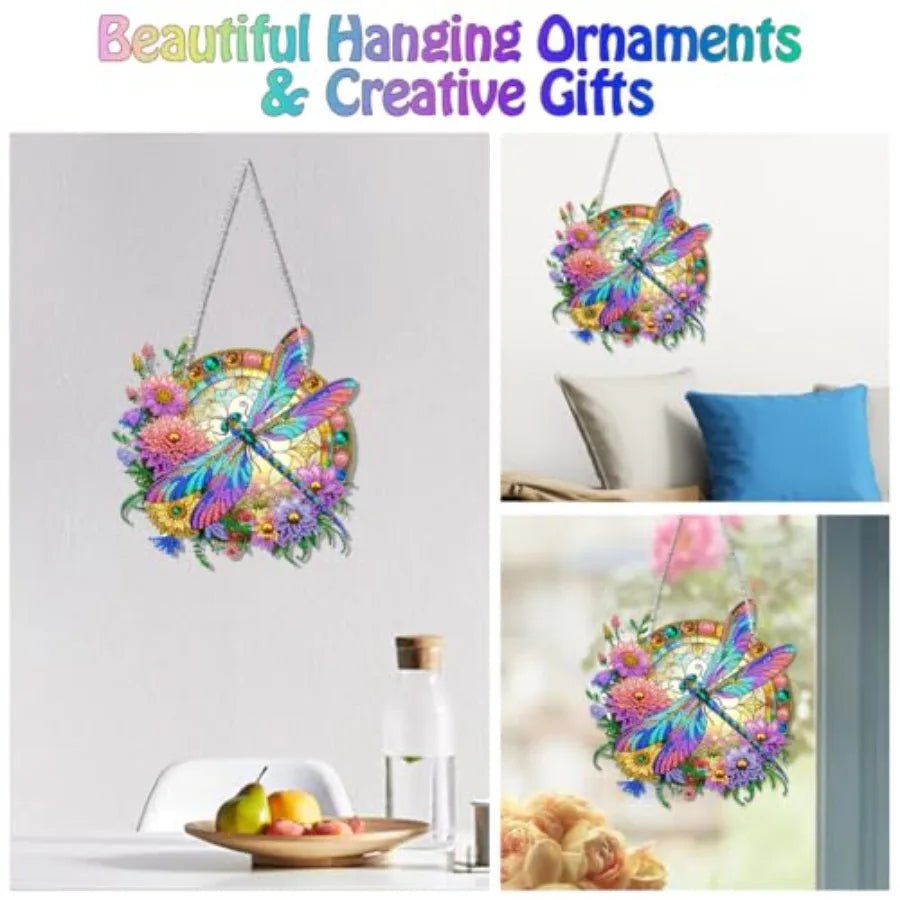Diamond Painting Flower Pendant Kit With Double Sided Window Ornament