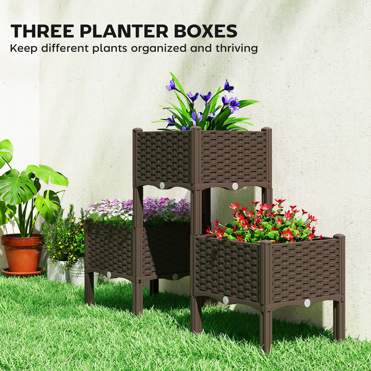 Outsunny Modular Plastic Self Watering Raised Garden Planter