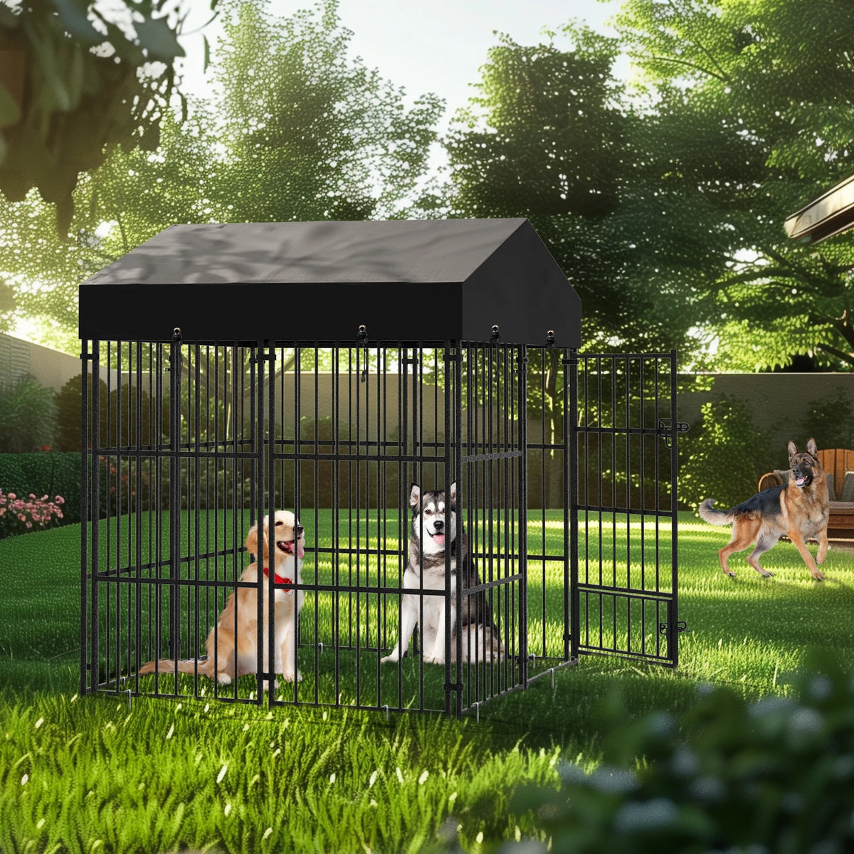 Heavy Duty Metal Outdoor Dog Kennel With Secure Roof