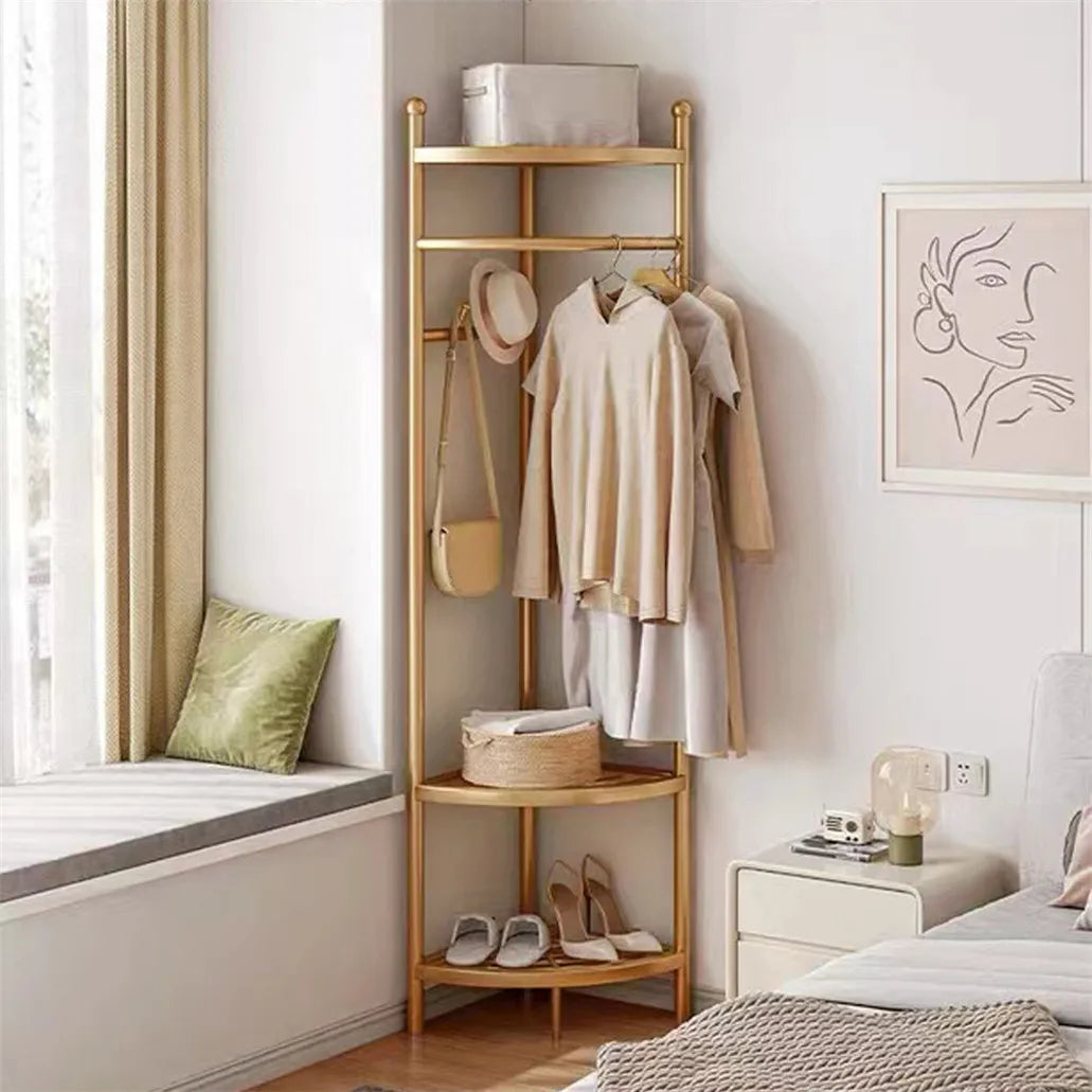 Heavy Duty Freestanding Metal Corner Coat Rack With Shelf