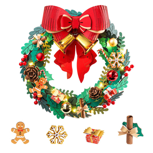 Rolife 3D Wooden Christmas Wreath Model Puzzle Kit With Led
