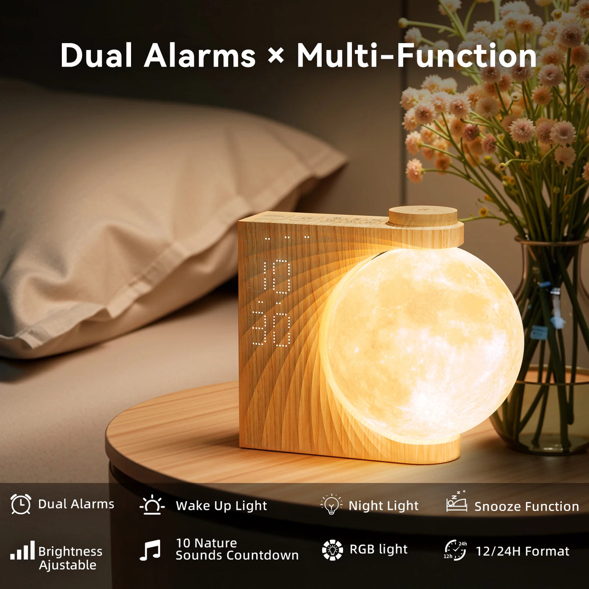 Reteyung Moon Lamp Sunrise Alarm Clock With White Noise Timer