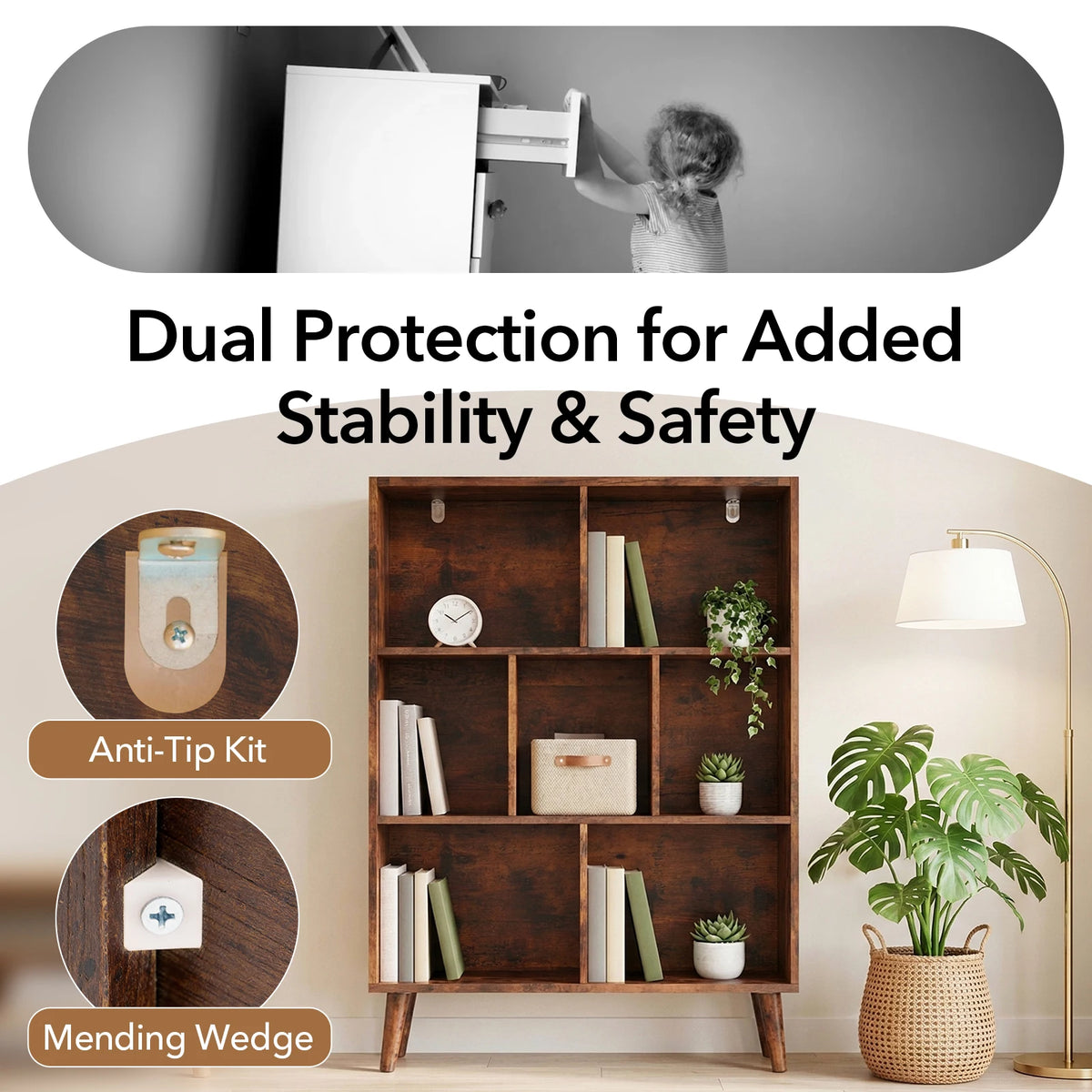 Wooden Bookcase with Legs Storage Organizer and Display Shelves Home