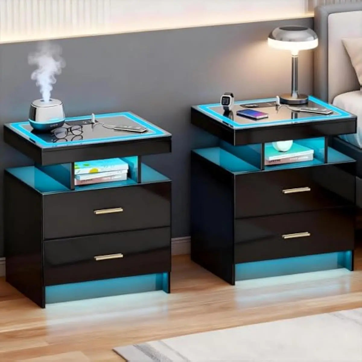 Modern LED Motion Sensor Nightstand Set With Triple Color Lighting