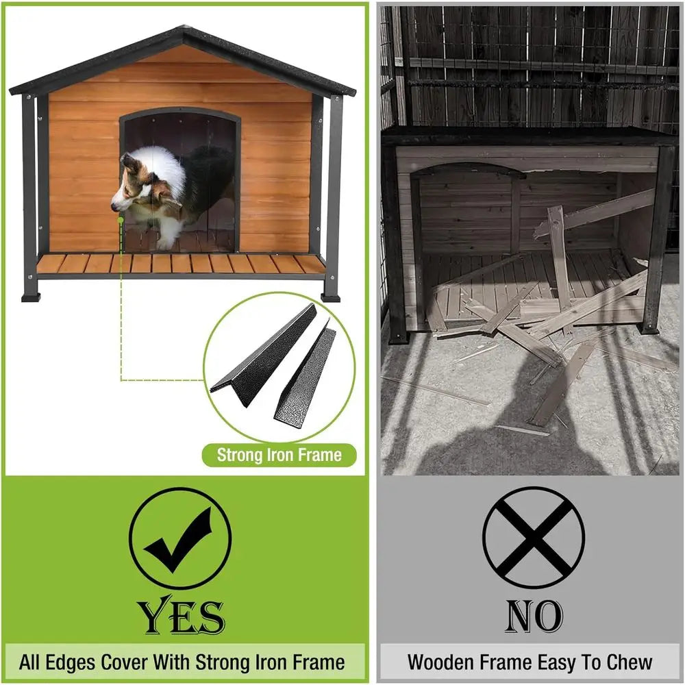 Durable Metal And Wooden Dog House For Outdoor Use