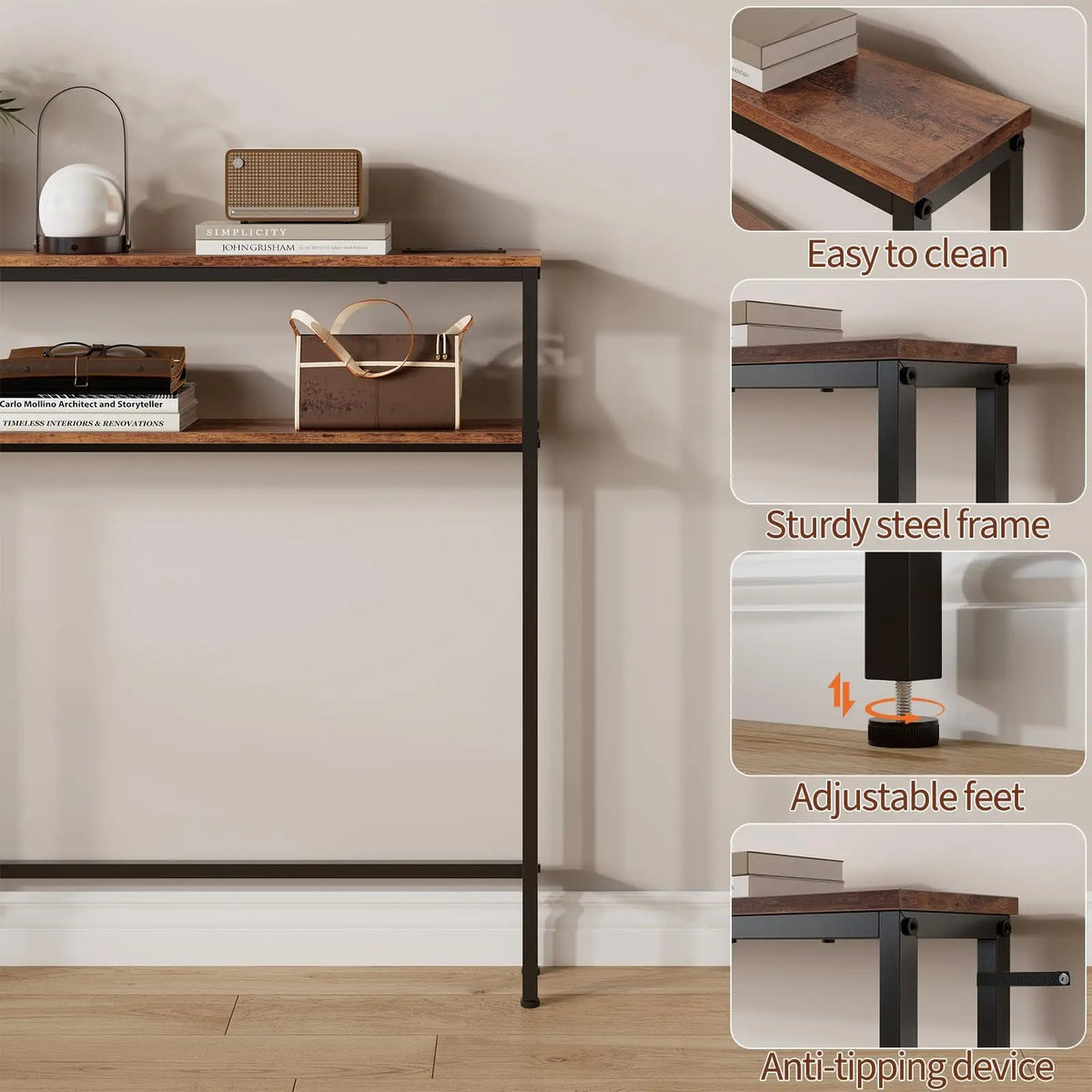 HiMISS Narrow Console Table With Dual USB Charging Ports