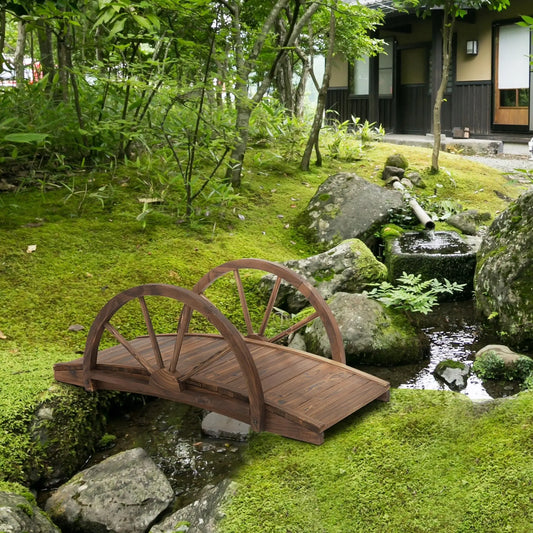 Outsunny Wooden Arch Garden Bridge With Decorative Curved Rails