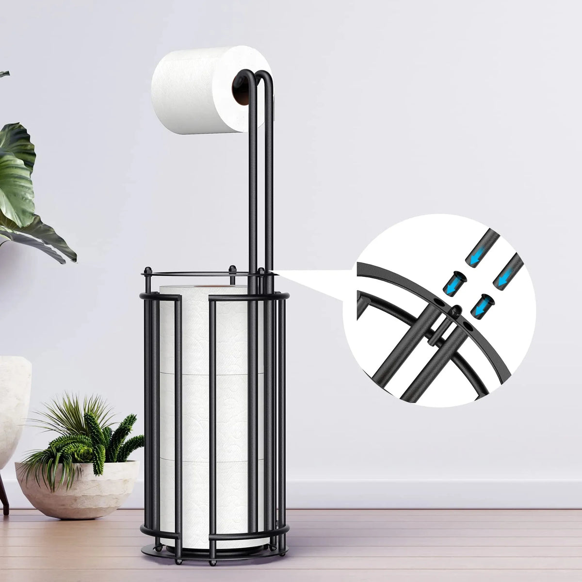 Freestanding Bathroom Toilet Paper Holder With Spare Roll Storage