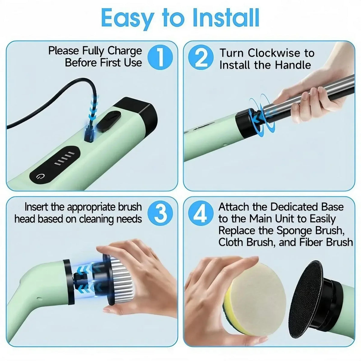 Rechargeable Cordless Spin Scrubber With Extendable Handle